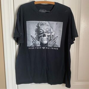Y2K Marilyn Monroe Distressed Black Graphic Tee L Grunge Goth Halloween Skulls